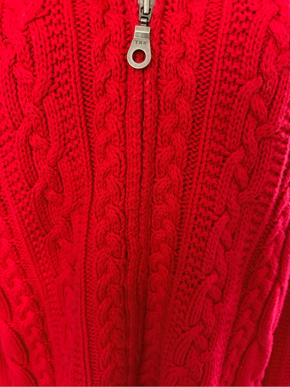 Christopher & Banks XL Red Cable Knit Full Zip Cotton Cardigan Sweater Fisherman - Picture 6 of 9